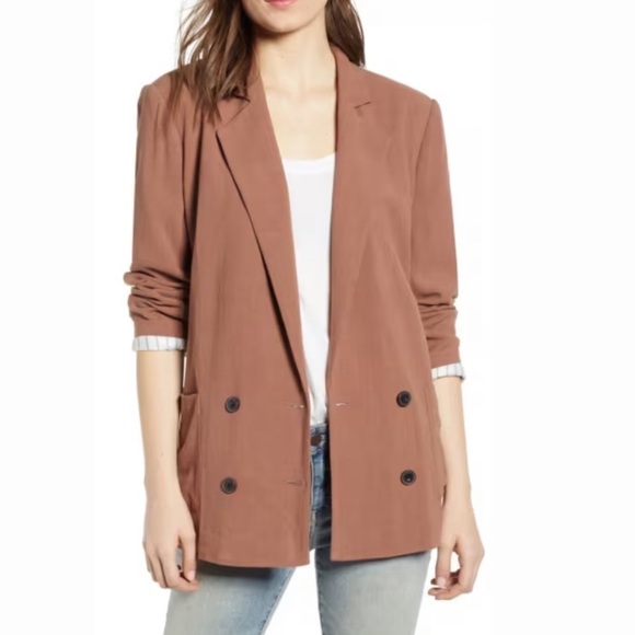 NORDSTROM Treasure & Bond Double Breasted Blazer Brown Clove Clay Linen Jacket - Picture 1 of 10